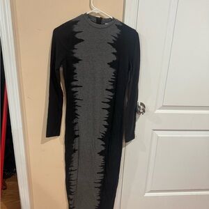 Divided Black and Gray Long Sleeve Dress